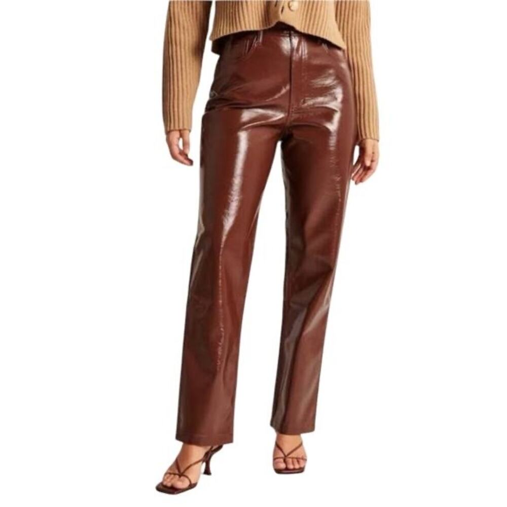 Abercrombie Leather Pants 90s Straight Let Ultra High Rise‎ Curve Love Brown 30